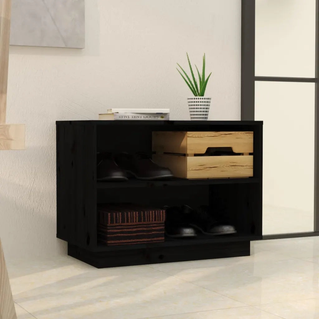 Scarpiera Nera 60x34x45 cm in Legno Massello di Pino 813549