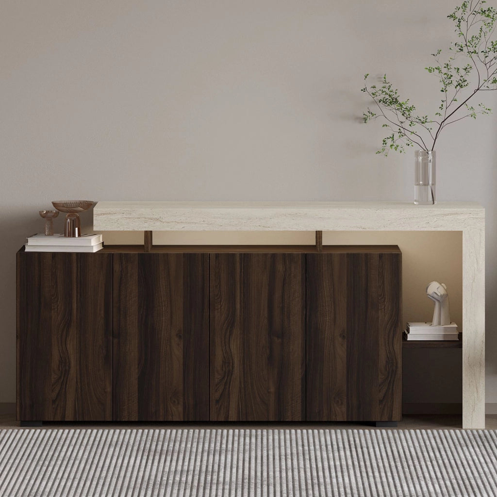 Credenza in legno "Beliz" - 170 x 35 x 80 cm - Travertino / Noce