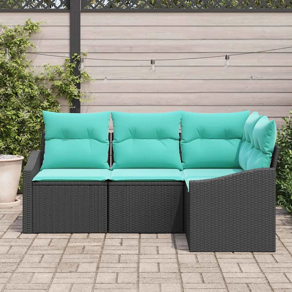 Set di divani con cuscino 4 pcs Nero polyrattan 3346706