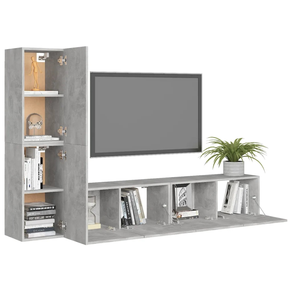 Set di Mobili Porta TV 4 pz Grigio Cemento in Legno Multistrato 3079094
