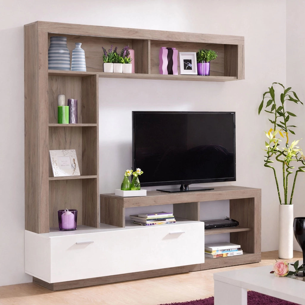 Mobile Soggiorno Moggio, Parete Attrezzata 7 Ripiani, 170.5x41.5x170.5h cm Marrone Rovere Grigio