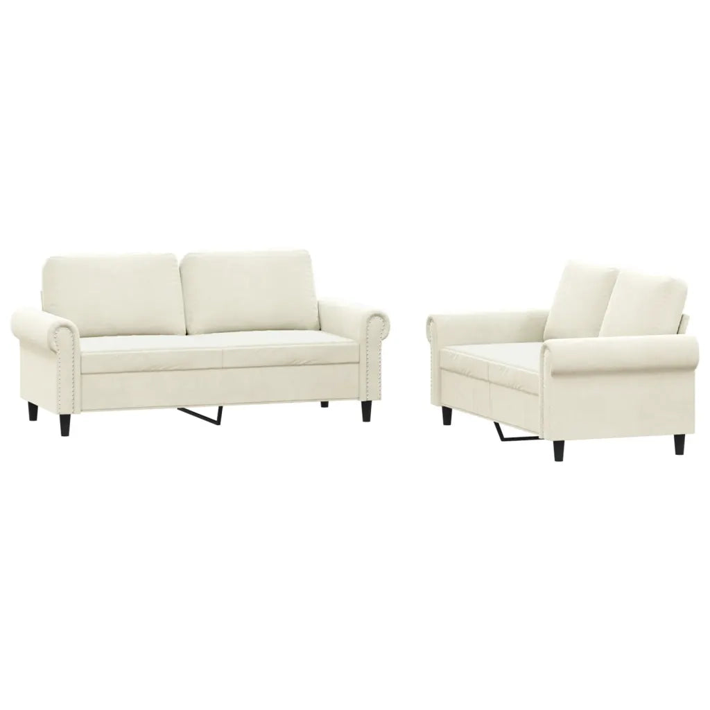 Set di Divani 2 pz con Cuscini Crema in Velluto 3202218