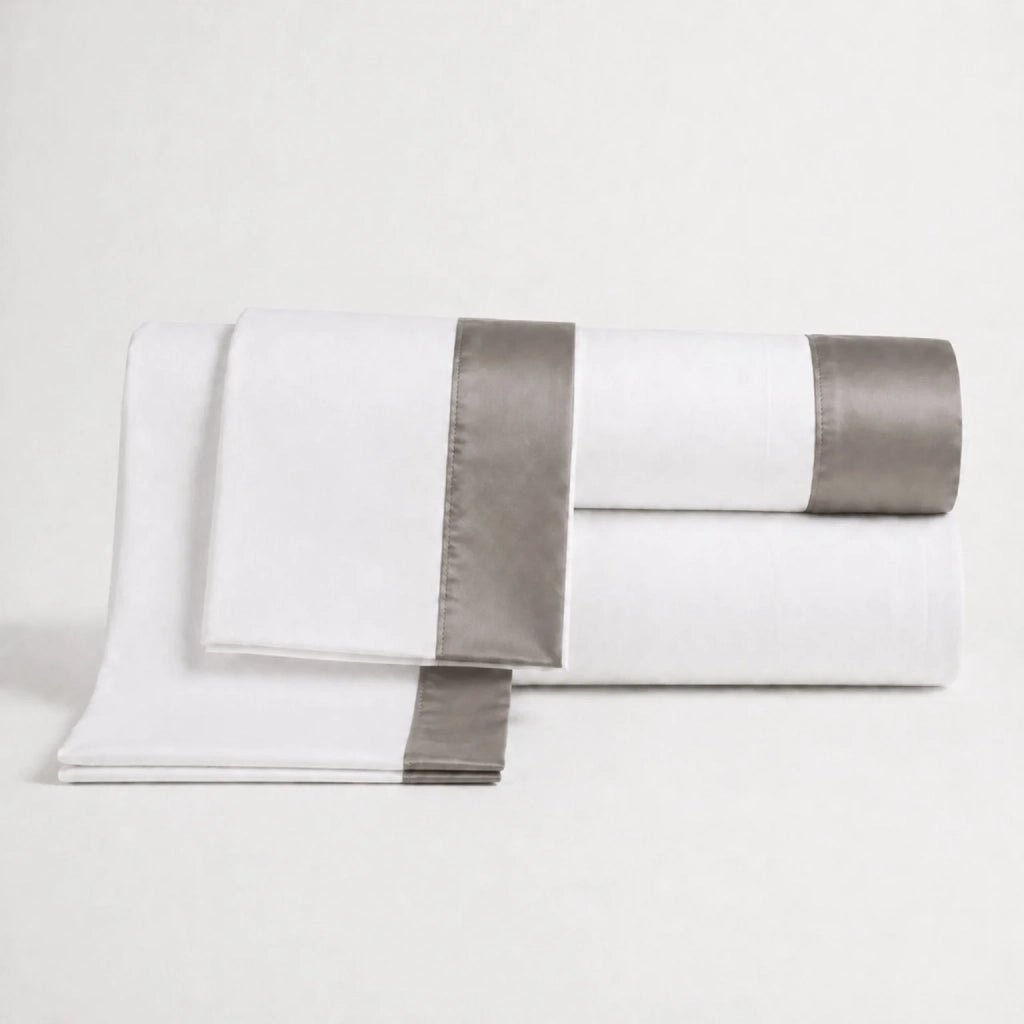 Set Lenzuola Letto Singolo 100% Cotone | Lenzuolo Piano 160x295 cm, Lenzuolo con Angoli 90x200 cm e 1 Federa Coordinata | Lenzuola con Balza Decorativa in Raso Grigio