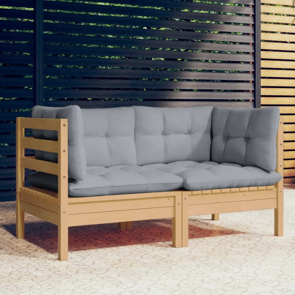 Divano da Giardino a 2 Posti con Cuscini-Sofa da Giardino-Divano da esterno Grigi Massello di Pino 817628