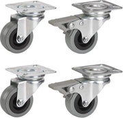 Ruote per mobili ø 50 mm (4 pezzi, di cui 2 con freno, ruota in gomma, piatto 42x42 mm, carico di 105 kg, ruote per mobili, ruote con ruotamento) 450100, metallo