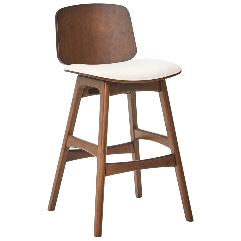 Set di 2 sgabelli da bar in tessuto beige chiaro senza braccioli stile scandinavo struttura in legno di gomma marrone zona pranzo