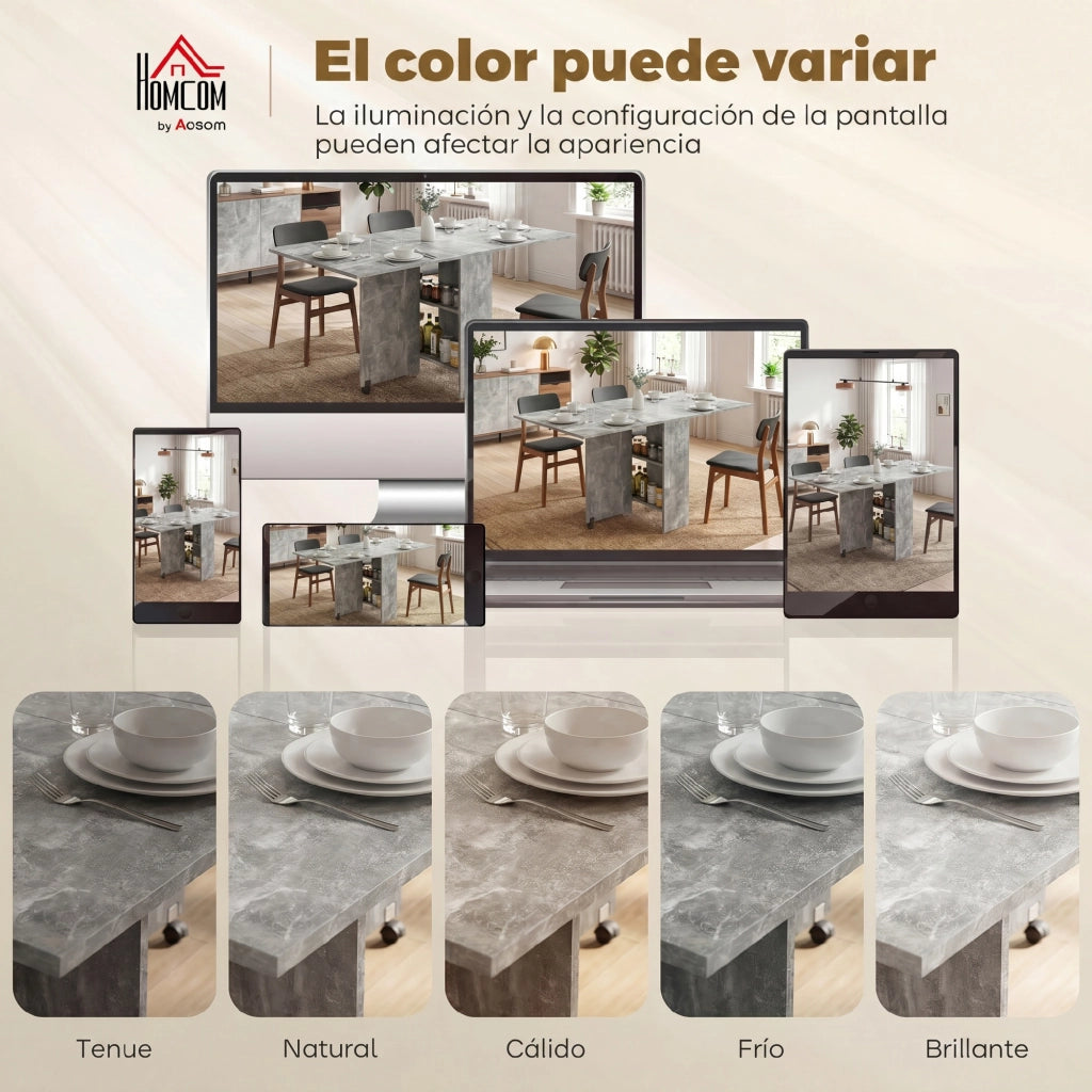 Tavolo da Cucina Pieghevole con Ruote e Ripiani ¨C Zephmum ¨C 75x140x74 cm Grigio Cemento