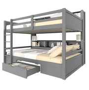 Letto a castello 90x200 cm con cassetto e vani portaoggetti; pino e MDF; grigio (Senza materasso)