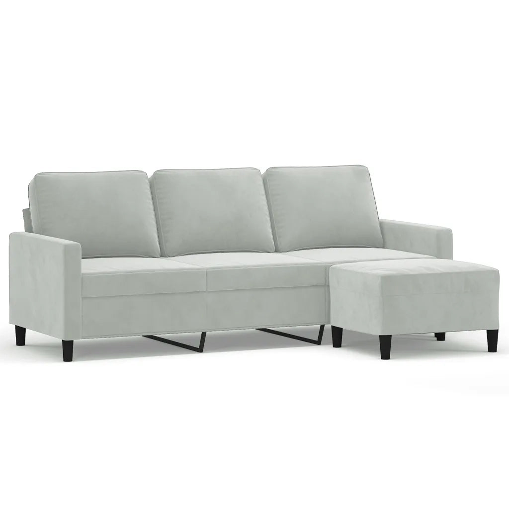 Divano a 3 Posti con Poggiapiedi Grigio Chiaro 180cm in Velluto 3201055