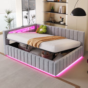 Letto imbottito 140x200 con contenitore idraulico, LED e USB grigio