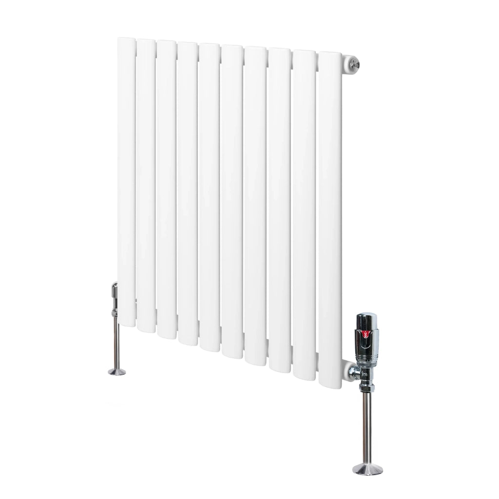 Radiatore Orizzontale Ovale 600x600mm Bianco con Valvole TRV