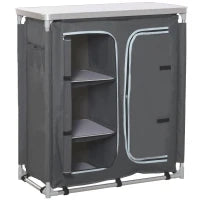 Cucina da Campeggio Doppio Armadietto, 3 Mensole e Sacca di Trasporto, Telaio Alluminio 96Lx49.5Px104cm Grigio