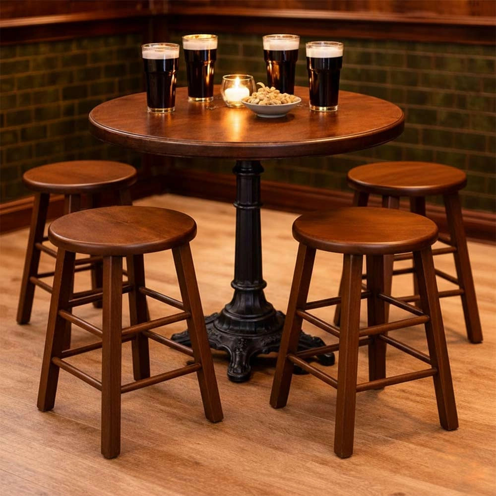 Sgabello con seduta rotonda  h 47cm  color noce scuro gamba dritta