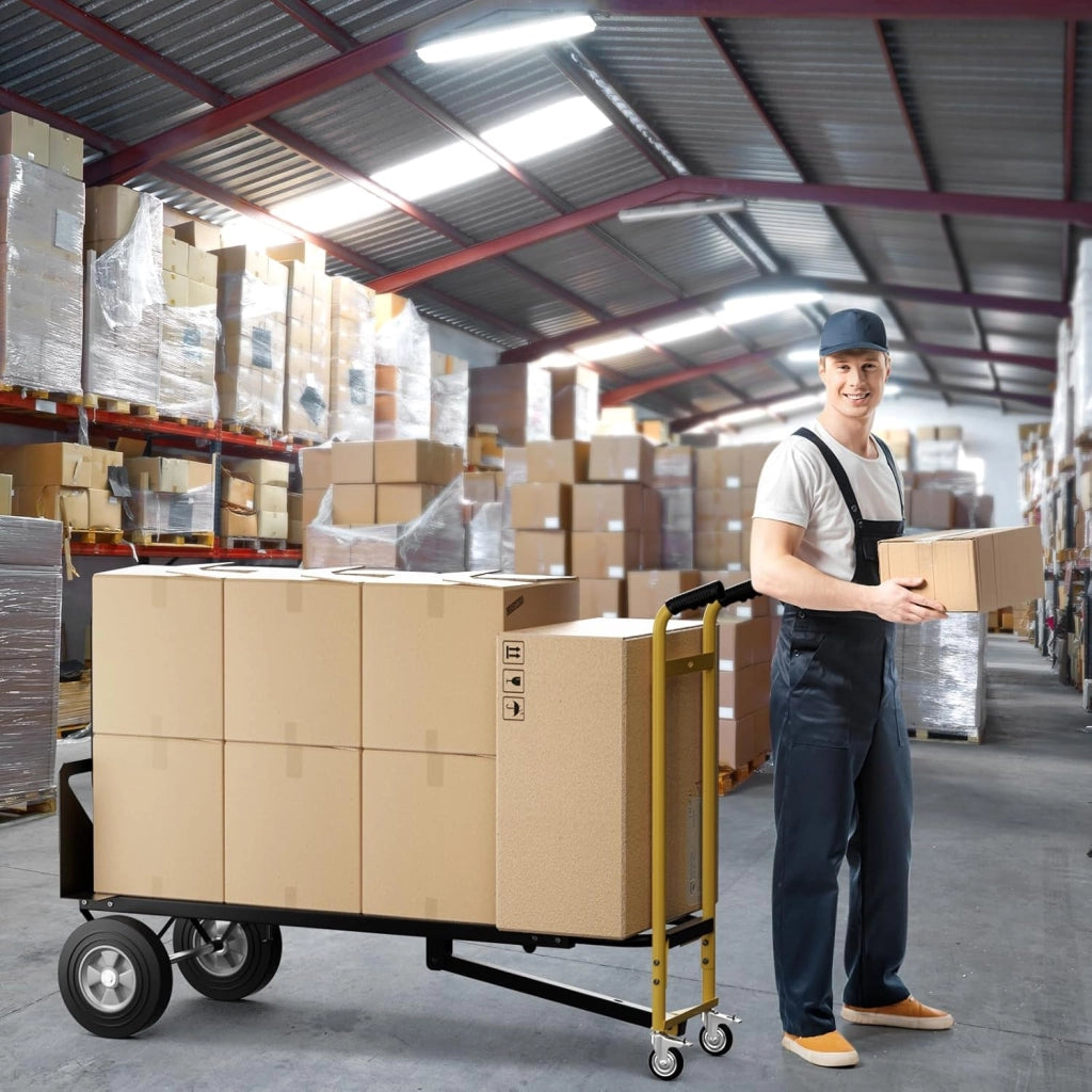 3 in 1 Carrello a Mano, Carrello Portapacchi con 4 Ruote in Gomma, Carrello Pieghevole per Trasporto e Spostamento in Magazzino, Casa, Portata Massima 450 kg (Nero)