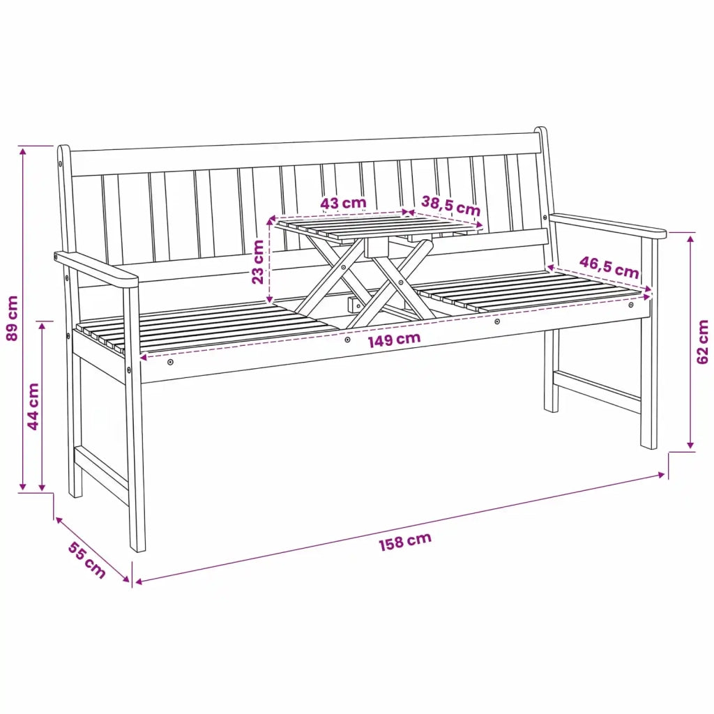 panca da giardino 158 x 55 x 89 cm Legno di Acacia Massello 42034671