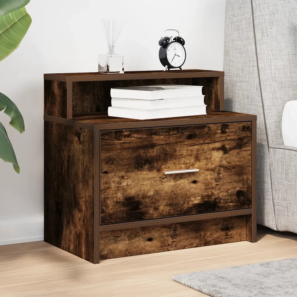 Comodino | Armadio da Notte | Mobiletto da notte con Cassetto Rovere Fumo 51x31x47 cm