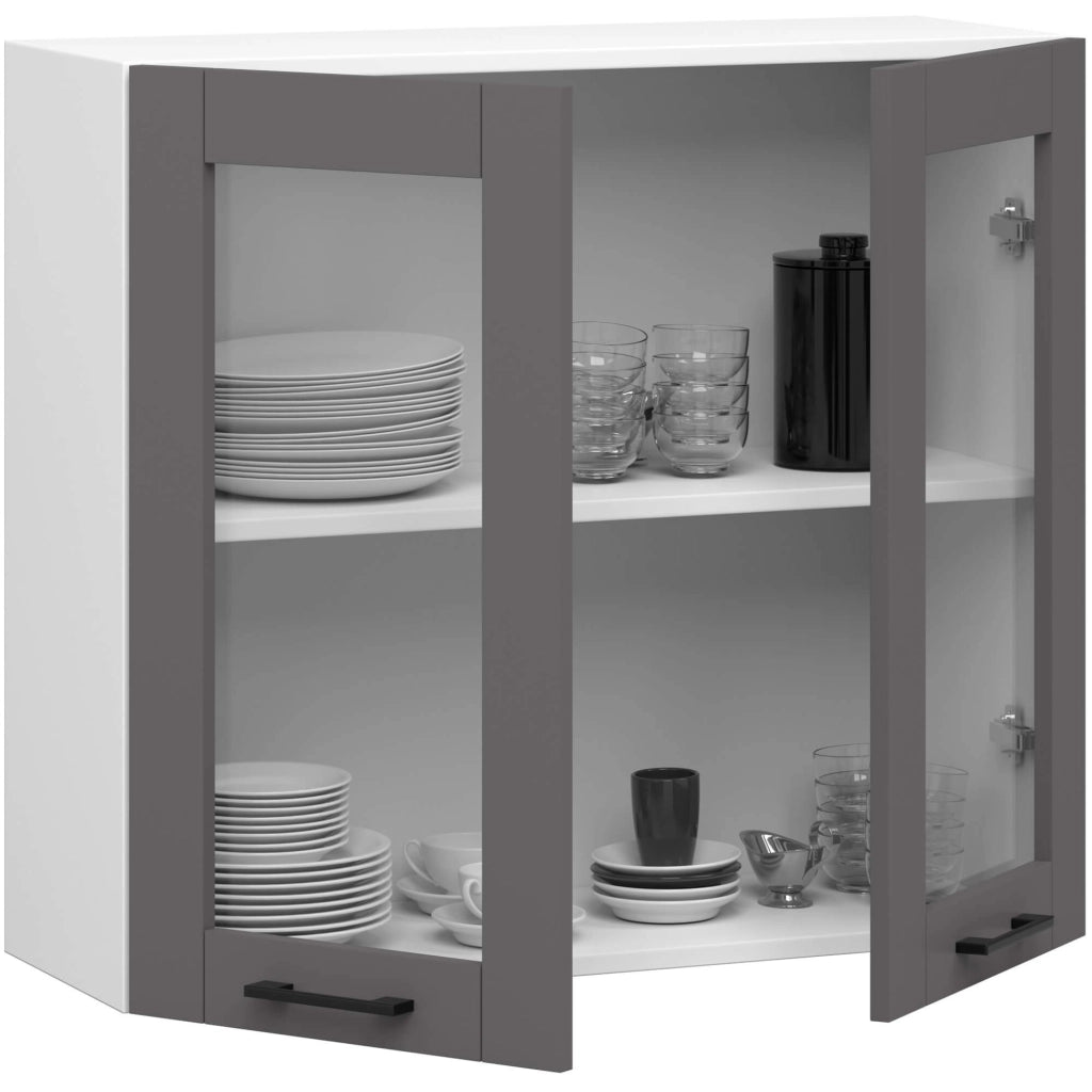 Vetrina da cucina sospesa Bianca 80 cm 2 porte Colore frontale Grigio Grafite 80x30,5x72 cm