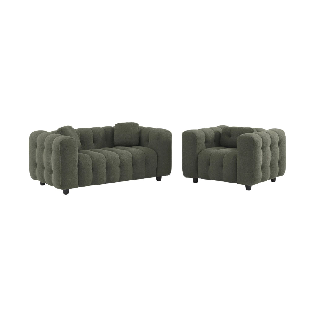 Poltrona imbottita in tessuto bouclé testurizzato, 1 posto, verde kaki