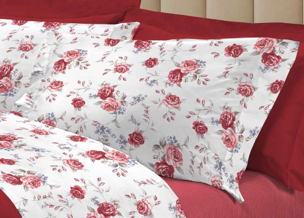 Completo Lenzuola Letto 100% Cotone Made Italy 3027 Disegno Sanderson - Piazza E Mezza - Rosso