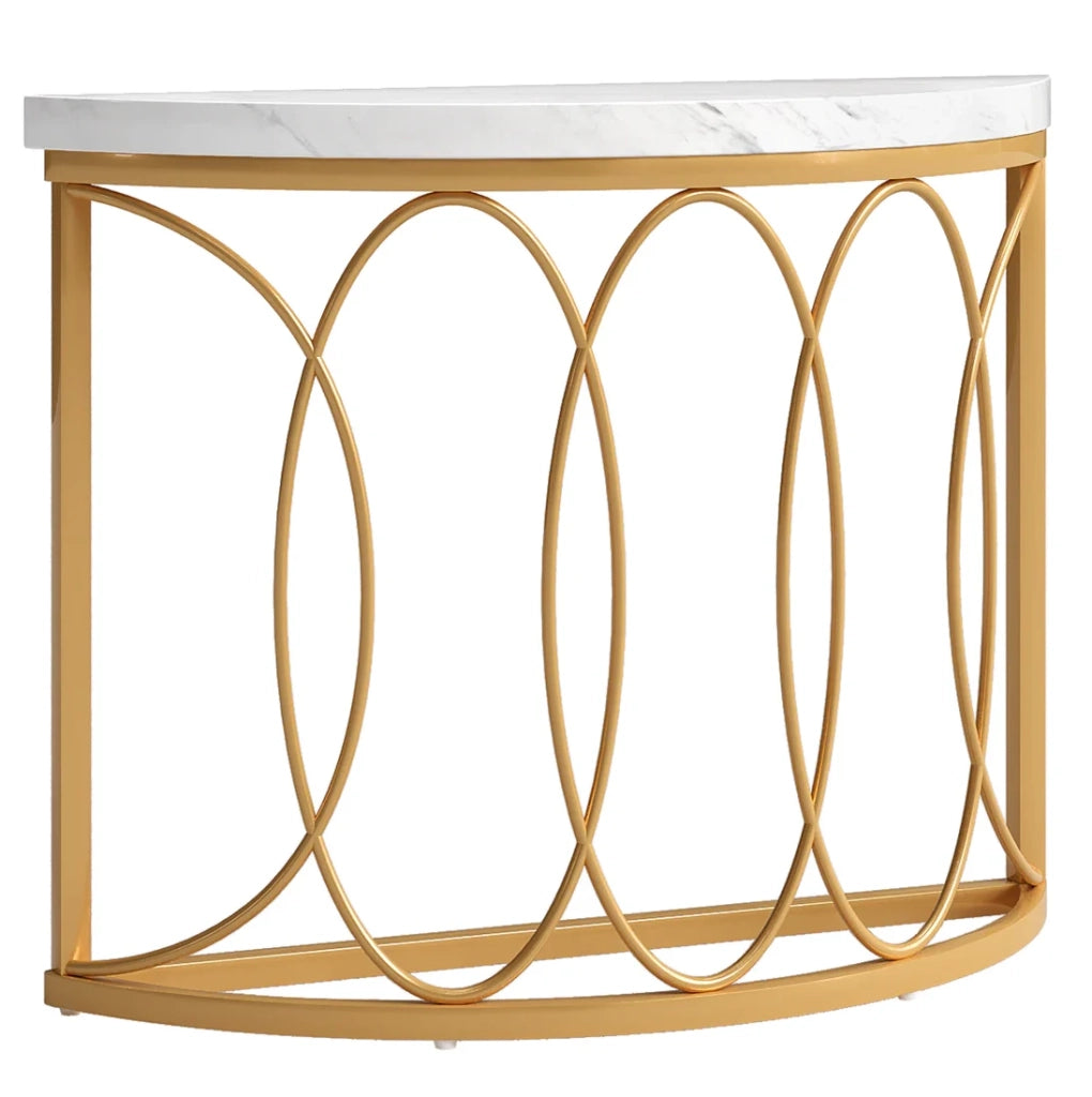 Consolle semicircolare oro e bianco 110x35 cm