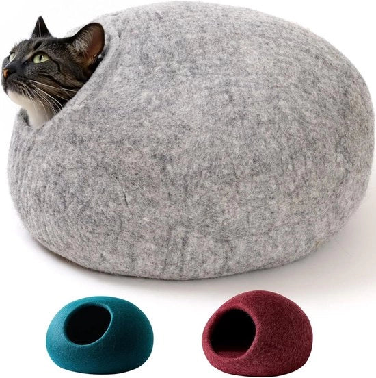 Casa per gatti XL per grandi gatti - Esterno robusto e interno morbido - Realizzato a mano con lana di Nuova Zelanda - Lavabile in macchina (grigio)