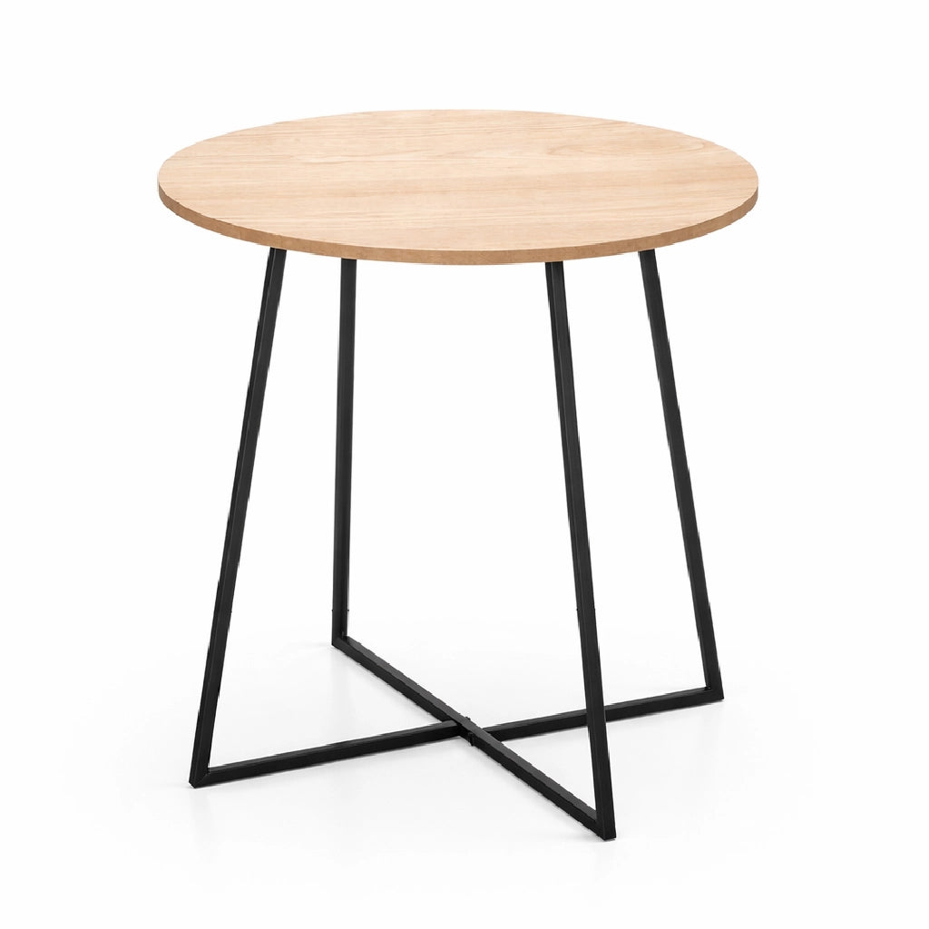 Tavolino da Salotto Tondo 40x40 Moderno Struttura Metallo Nero Piano in Legno