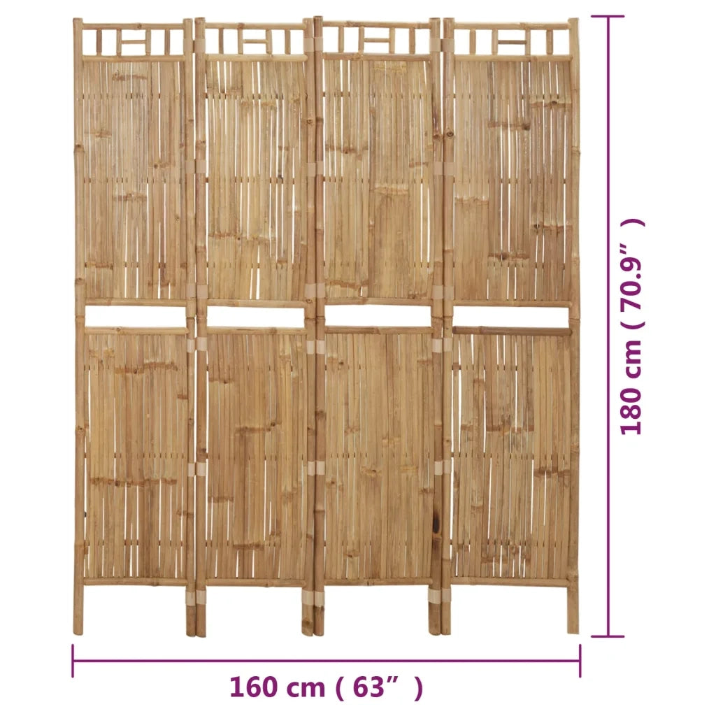 Paravento a 4 Pannelli-Divisorio in Bamb¨´ 160x180 cm
