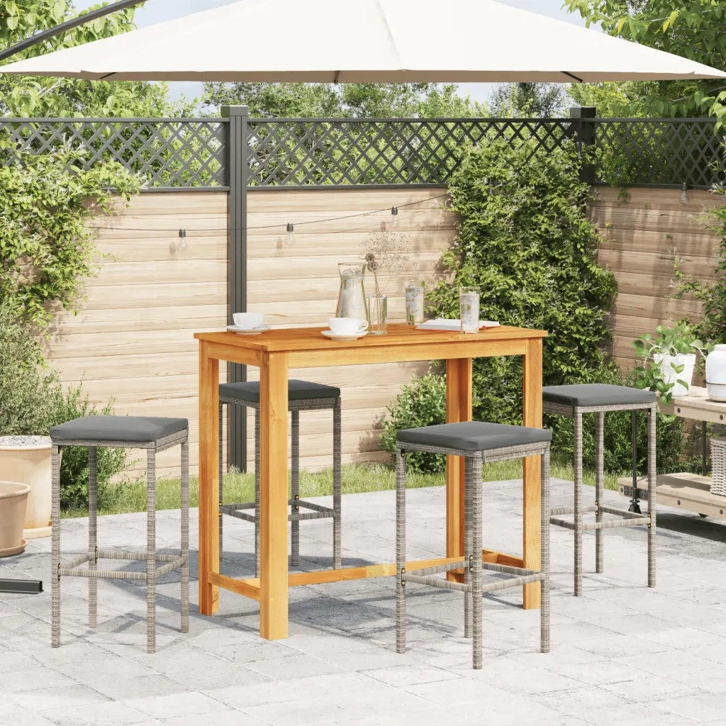 Set Bar Giardino 5pz | Set Salotto da Giardino Grigio Legno Massello Acacia e Polyrattan