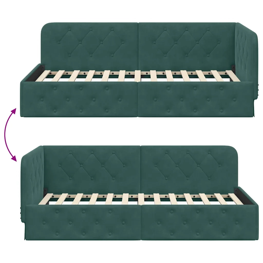 Cornice del letto ad angolo Verde Scuro 90 x 190 cm Velluto