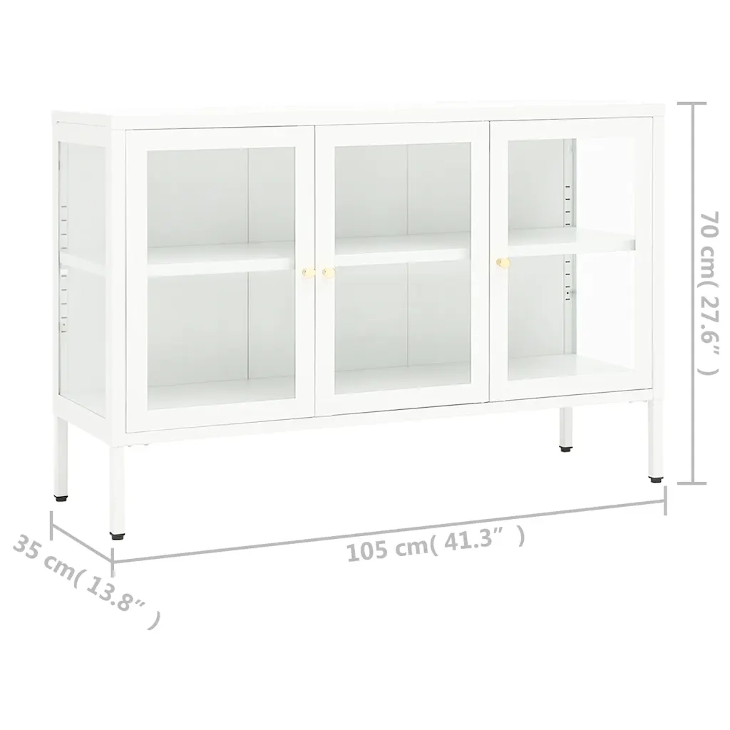 Credenza | Madia | Buffet da pranzo | Armadio da pranzo Bianca 105x35x70 cm in Acciaio e Vetro