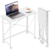 Scrivania con ruote pieghevole in metallo ¨C zephmum ¨C bianco 80x40x75 cm