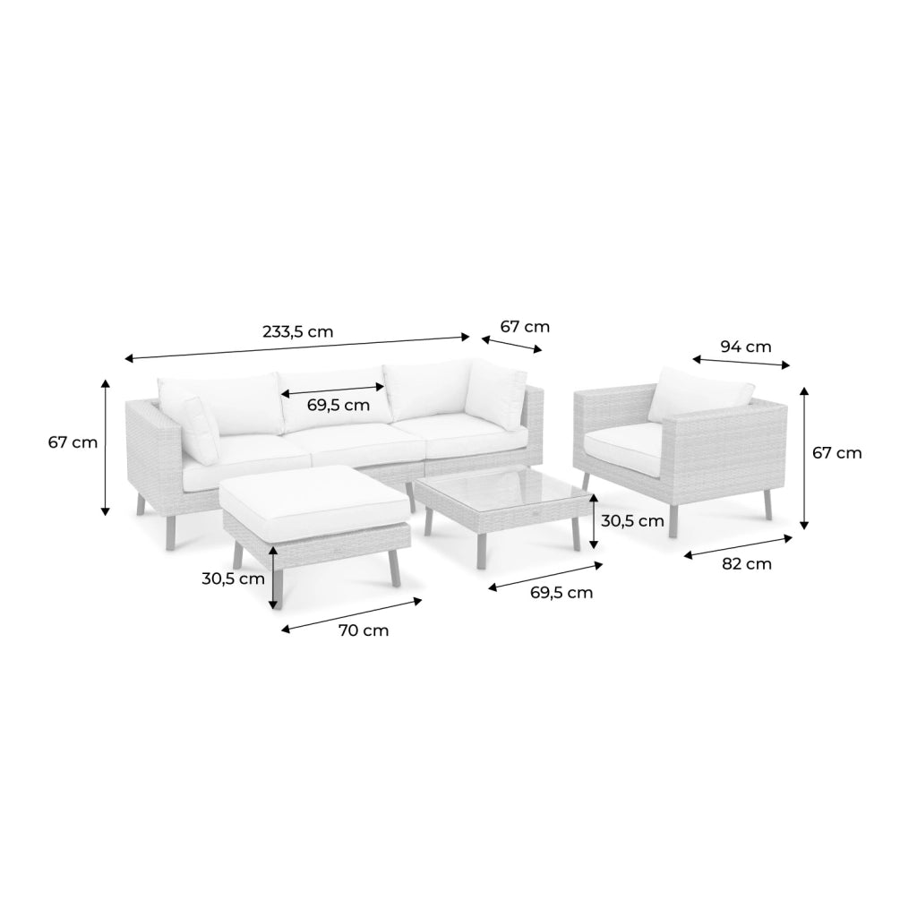 Salotto da giardino in resina intrecciata piatta, 5 posti, beige