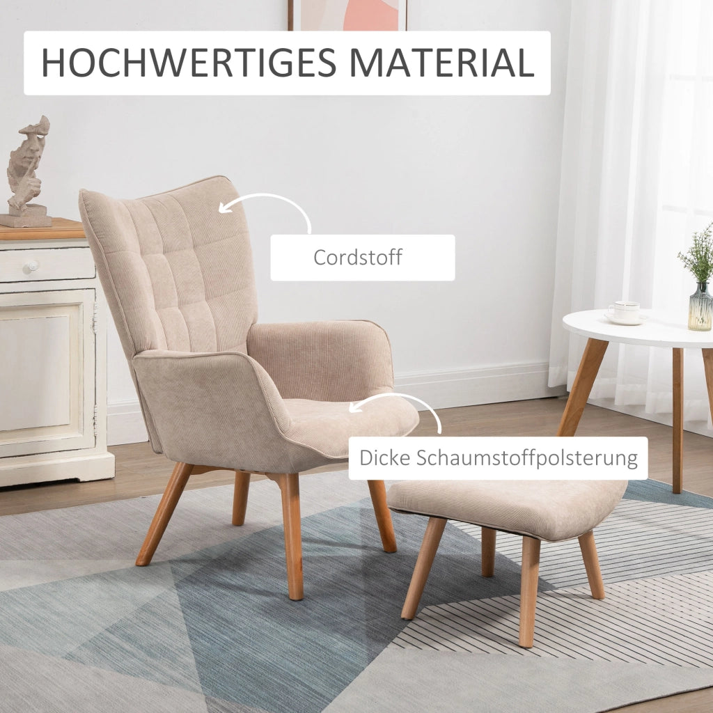 POLTRONA con pouf 72x80x101 cm velluto a coste beige