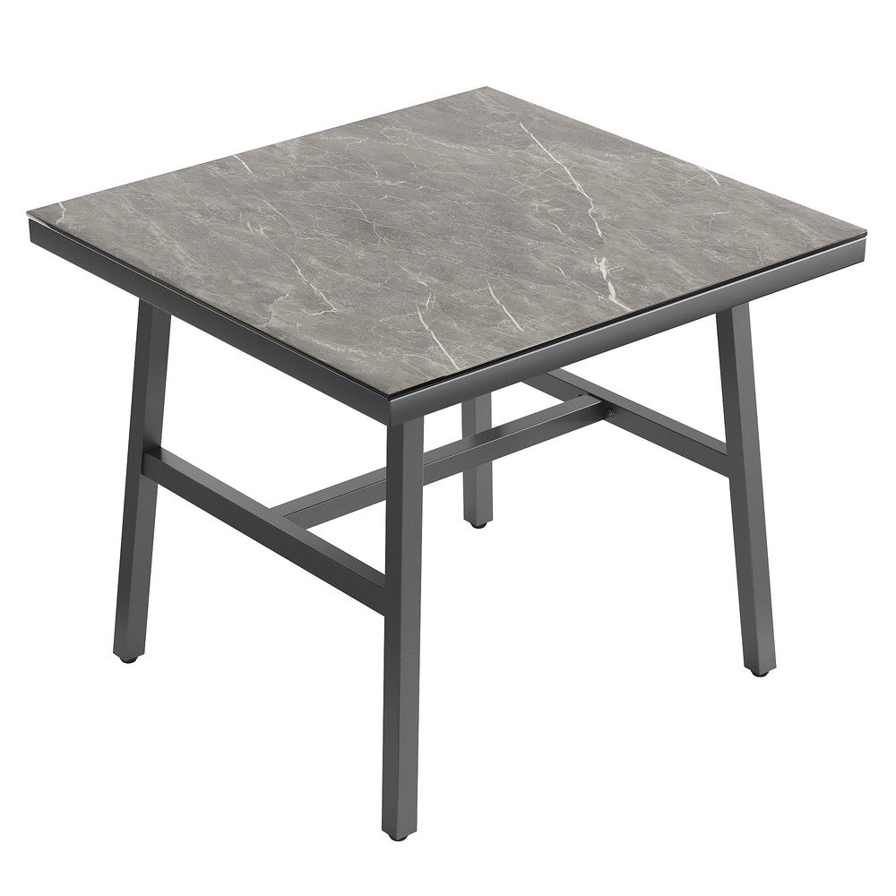 Set Divano da Giardino Angolare con Tavolo in Vetro ¨C Xylo ¨C Polyrattan, Cuscini Inclusi, Grigio
