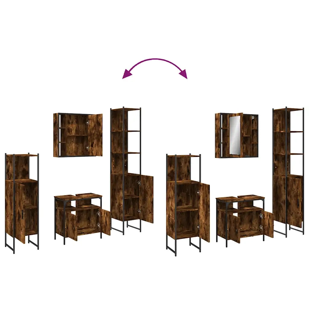Set Mobili da Bagno 4 pz Rovere Fumo in Legno Multistrato 3214767