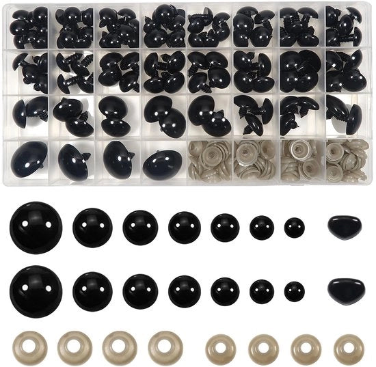 Vitamine per bambole 110 pezzi - Fili di riempimento per bambole - Nasini di sicurezza - Occhi per bambole - Materiale plastico - 14 mm a 30 mm - Occhi per bambole