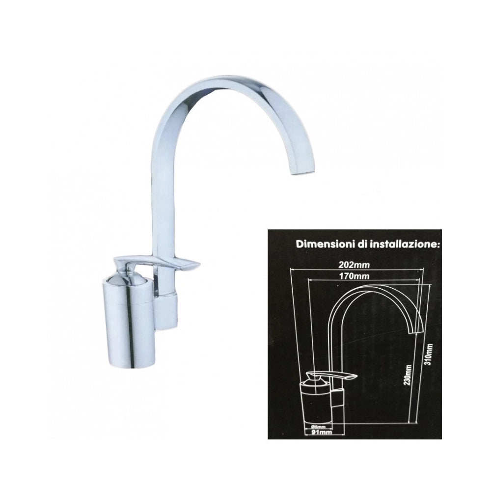 Trade Shop - Miscelatore Lavello In Acciaio Per Lavandino Cucina Monoforo Monocomando -