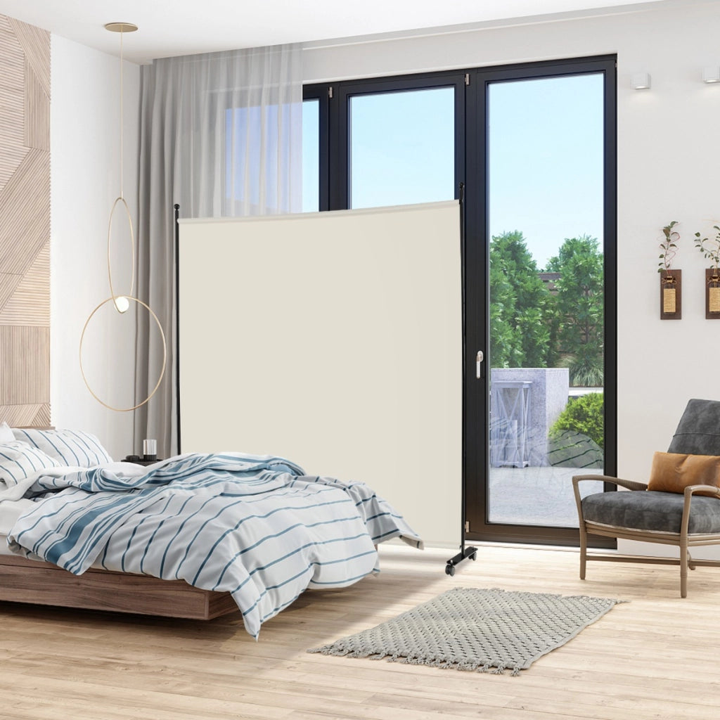 Pannello divisorio singolo con ruote bloccabili-Paravento da interno portatile da soggiorno 184x184cm Beige