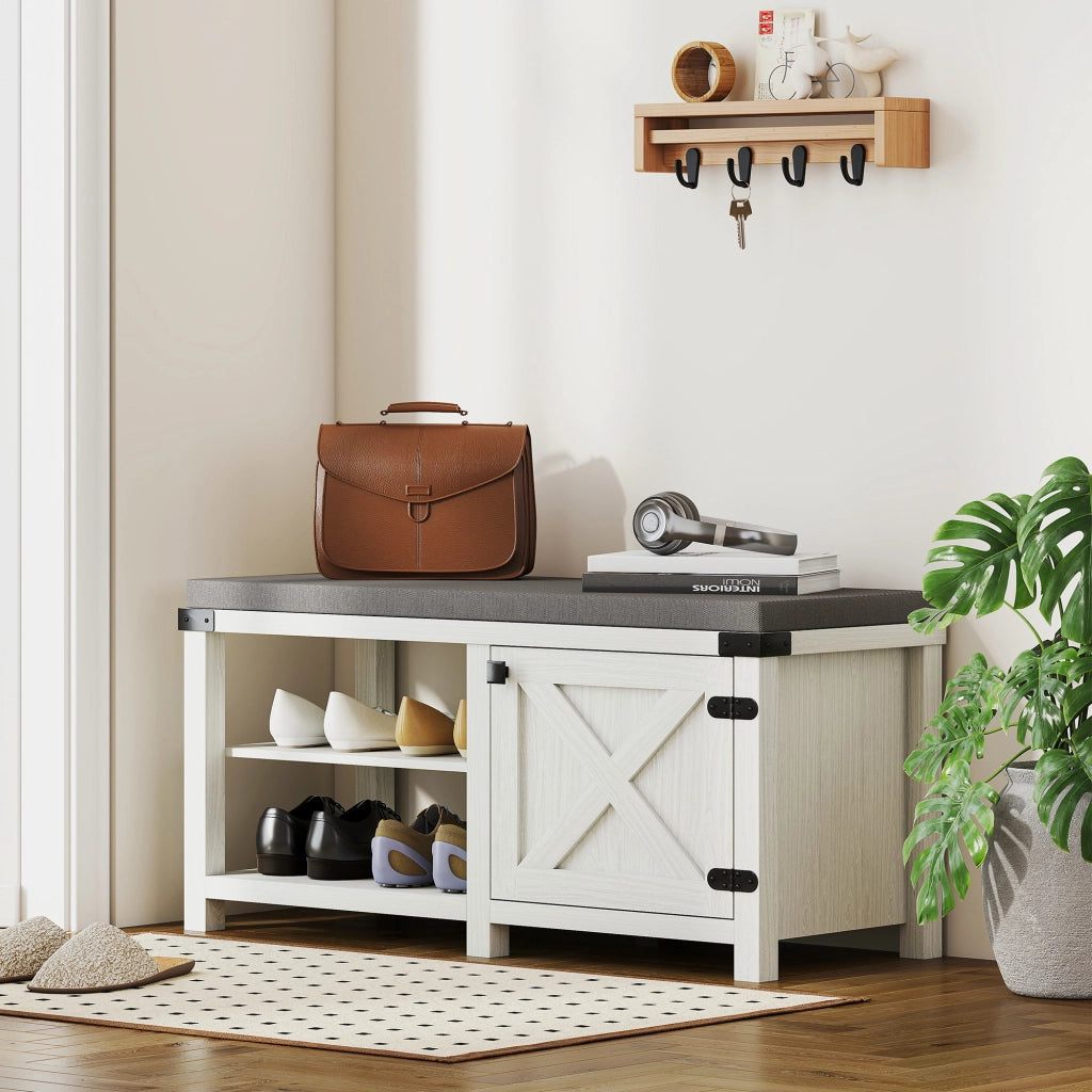Scarpiera con Seduta ¨C zephmum ¨C Bianco Grigio 100x40x48 cm