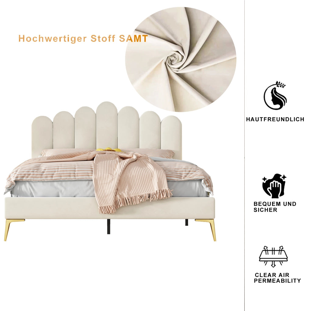 Letto imbottito 140x200 cm con testiera regolabile beige