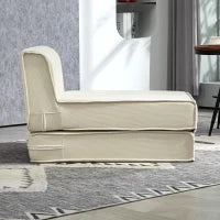 Poltrona Letto Pieghevole con Schienale Imbottito, 73x100x60cm, Bianco Crema