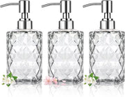 Set di 3 Dispensatori di Sapone in Vetro - 330 ml - Translucido - Pompa in Acciaio Inossidabile
