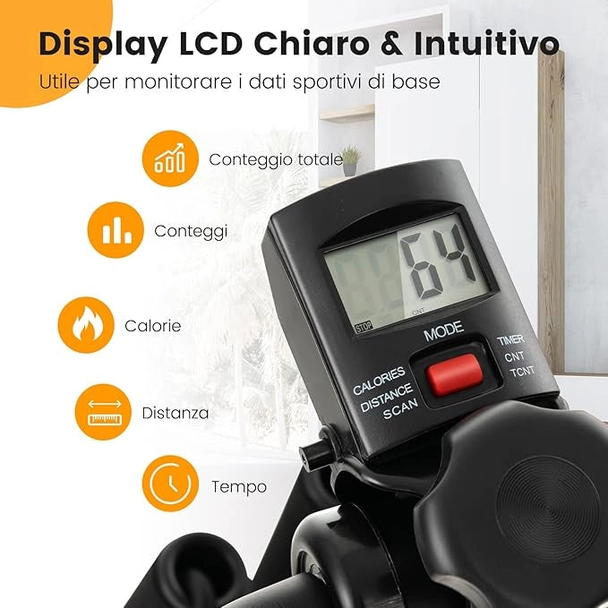Cyclette a Pedali, Macchina per il Fitness per Mani, Braccia, Gambe e Ginocchia con Massaggio e Monitor LCD, Altezza e Lunghezza Regolabili