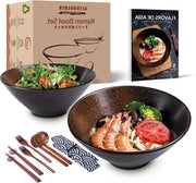 Set di scodelle in ceramica giapponese per Ramen da 2 - 1500 ml - comprensivo di cucchiai, kit per stuzzichi e cucchiai - per zuppe, colazione, cereali, pasta, Pho, Udon, insalata mista e snack - per riscaldamento a casa, regalo.