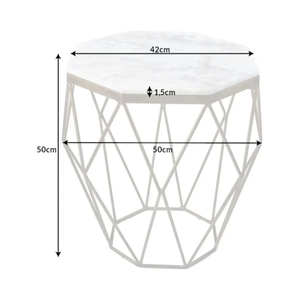 Tavolino basso NEXORA 50 cm in marmo bianco e ferro ottone design geometrico