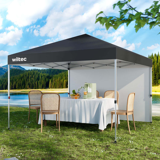 Gazebo pieghevole 3 x 3 m grigio con ruote, con tecnologia "One Push", da giardino con protezione UV 50+, per campeggio