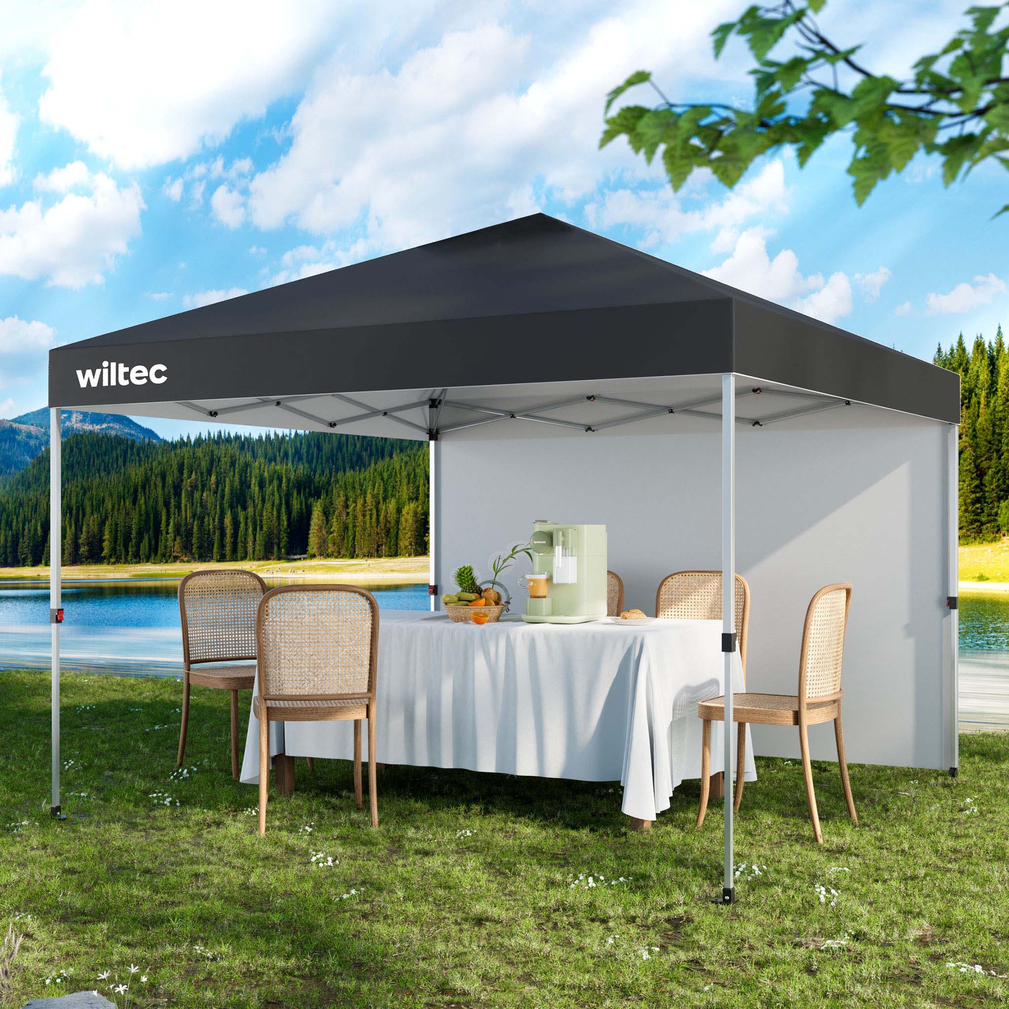 Gazebo pieghevole 3 x 3 m grigio con ruote, con tecnologia "One Push", da giardino con protezione UV 50+, per campeggio