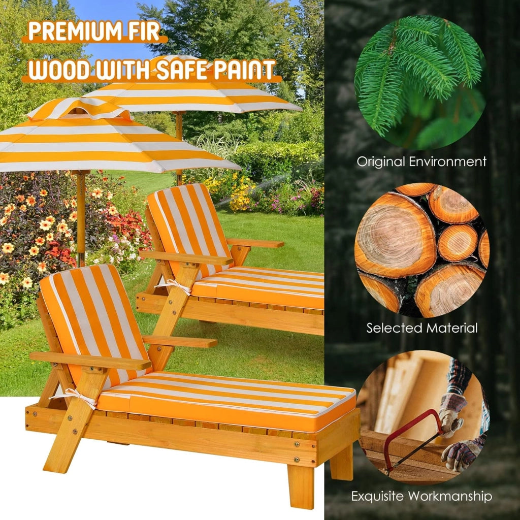 Sedia Sdraio per Bambini in Abete, Spugna e Stoffa, Traspirante e Robusta, Poltrona con Ombrello Prendisole, Sdraio per Spiaggia & Balcone & Bordo Piscina, Portato fino a 50 kg