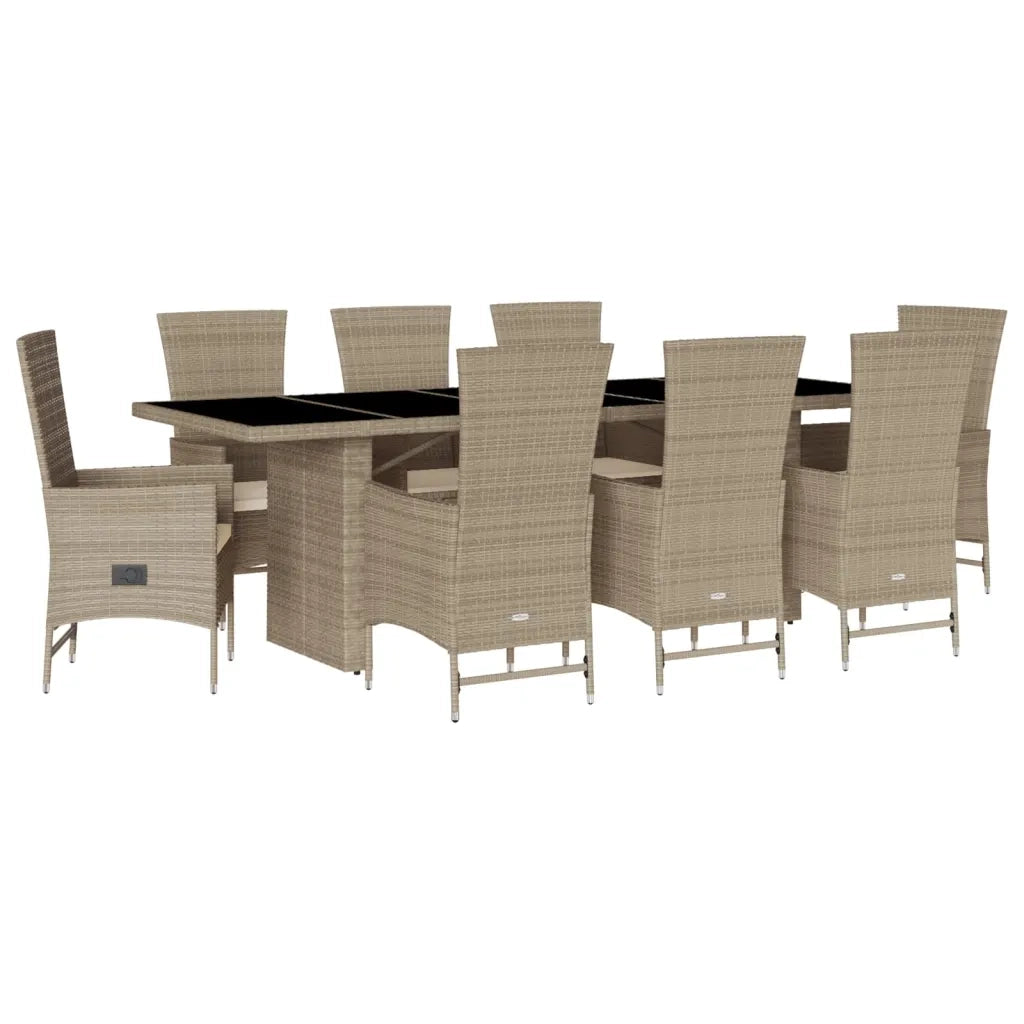 Set da Pranzo da Giardino 9 pz con Cuscini Beige in Polyrattancod mxl 90529
