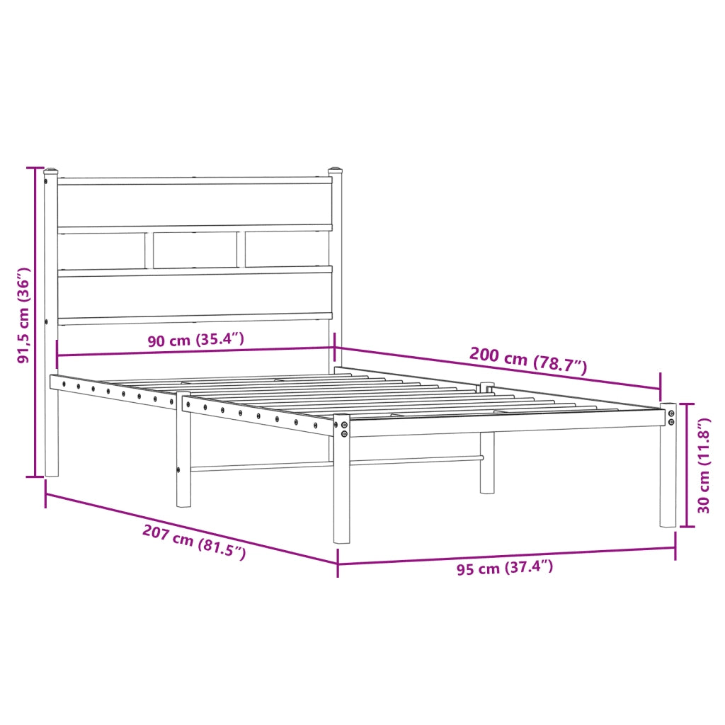 Giroletto senza Materaso in Metallo Rovere Fumo 90x200 cm 4017046